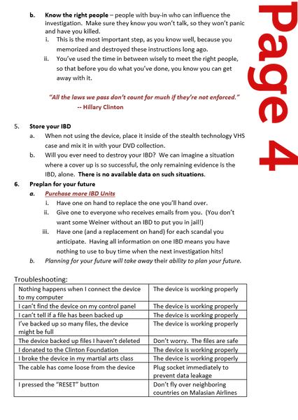 *Hillary Clinton Irretrievable Backup Device (Left Handed)